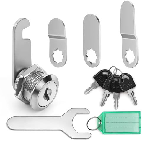 GlasFlength Boîte aux Lettres 16mm, Serrure de Sécurité à Came avec 4 Clés et 4 Plaques de Serrure pour Serrures de Meubles et de Tiroirs