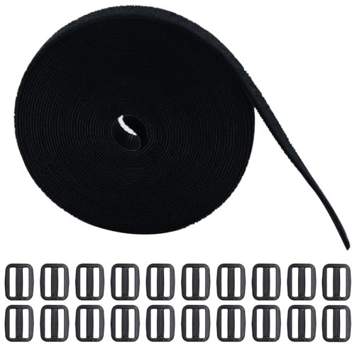 5 Meters 1.2 cm Width Adjustable Hook and Loop Cable Straps with 20 Buckles, Free-Cut Fastening Cables Ties for Cord Tidy and Management