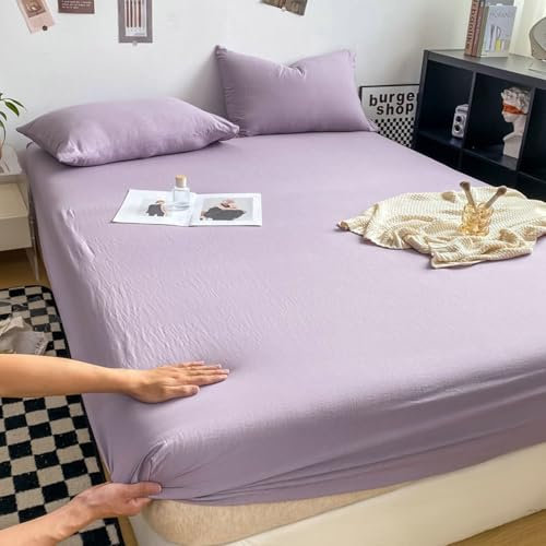 Bishilin Spannleintuch 180x200 Topper, Spannbettlaken Boxspringbett Lila Einfarbig Bettwäsche Spannleintuch Baumwolle für Hohe Matratzen (1 Stück, ohne Kissenbezüge)
