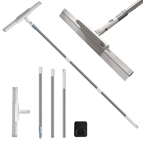 Hawsam Rasqueta Limpiacristales Ducha Mango Largo 124cm Rasqueta Limpia Mamparas Ducha Cristal con Gancho Acero Inoxidable Limpiacristales Escobilla de Goma para Suelo,Baño