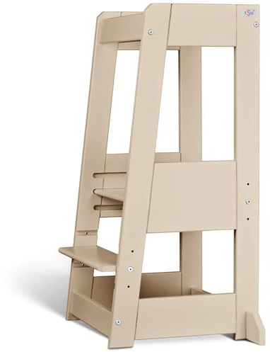 tiSsi® Lernturm Felix – Montessori Lernturm für Kinder, mitwachsend & höhenverstellbar, Entdeckerturm aus Buche Cashmere