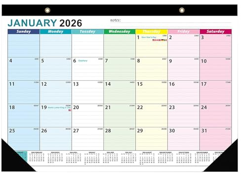 Calendrier 2026-2027, 18 calendrier mural mensuel, calendrier du planificateur domestique, disposition de 18 mois, grands blocs de date, idéal pour le dortoir à domicile de l'école