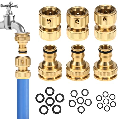 QWORK® 6 Piezas conectores rápidos latón mangueras, adaptador manguera grifo 1/2 y 3/4, para cocina y jardín