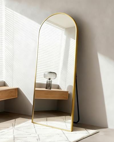 Lopekuty Ganzkörperspiegel 180 x 66 cm – Großer Standspiegel & Wandspiegel mit Aluminiumrahmen, Bogenform, 5mm HD Kupfer- und Bleifreies Glas, Explosionsgeschützt, Für Schlafzimmer, Wohnzimmer, Flur