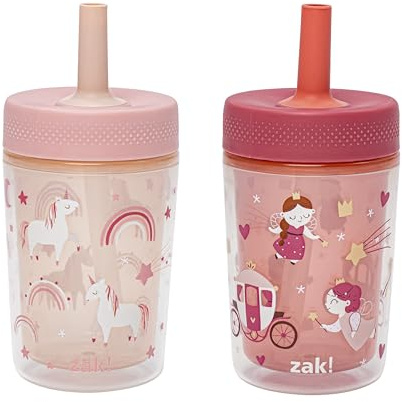Zak Designs Capri Toddler Tumblers for Travel or at Home, 9oz 2-Pack Double Wall Plastic Sippy Cups with Leak-Proof Design is Perfect for Kids (Fairy Tales, Rainbow Magic)