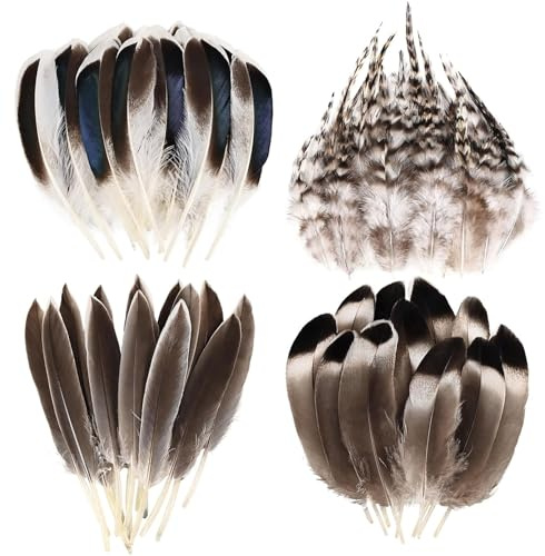 Muorruo 120 Pieces Natural Feathers, Small Bulk Pack, for DIY Crafts, Hats, Weddings, Carnival, Home Parties, Decorations, Mixed Feathers for Dreamcatcher Crafting