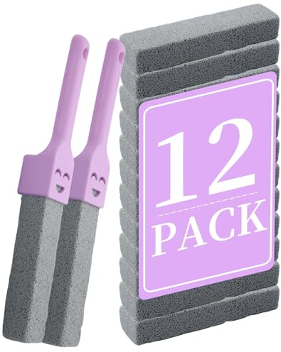 12 Pack Pumice Stones Scouring Sticks with 2 Handles, Pumice Scouring Pad Pumice Stick Cleaner for Cleaning Toilet, Bathtubs, Kitchen Sink, Grill, Household