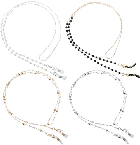 Ouligay 4 Pcs Eyeglass Chain for Women Stylish, Zinc Alloy Glasses Chain Glass Strap for Men Women, Eye Glass Holders around Neck Beaded Eyeglass Chains for Sunglasses Reading Glasses