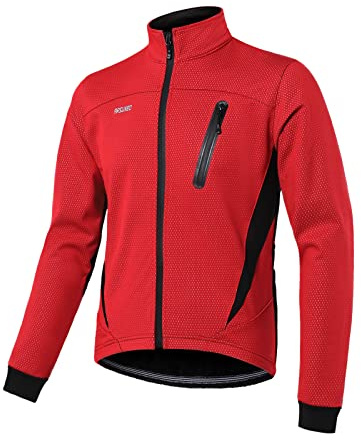 ARSUXEO Giacca da ciclismo Uomo Giacca termica invernale MTB Bike Cappotto Softshell per impermeabile e antivento 16H Rosso L