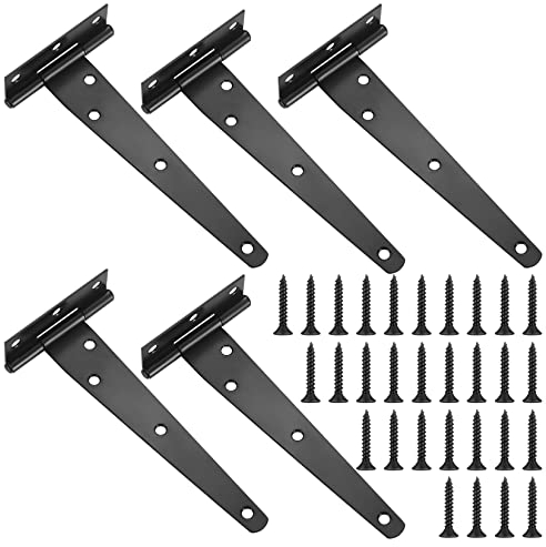 5 Pièces Charnière en T Noires, Charnière Porte de Grange, Charnières de Portes pour Portes de Cuisine, Fenêtres, Abris de Jardin