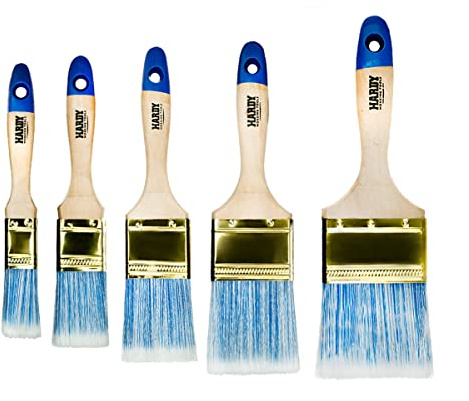HARDY WORKING TOOLS – Lot de 5 Pinceaux Plats Série 42, Tailles : 25/35 / 50/60 / 75 mm - Pinceau pour Lasure Bois et Vernis Métal - Poils Synthétiques Clairs de Haute Qualité