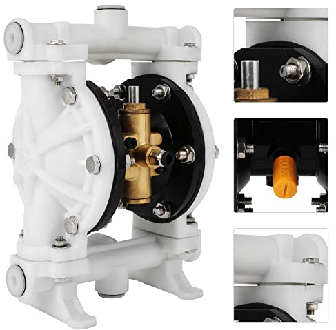 Air Operated Double Diaphragm Pump QBK-15 1/2 inch Outlet 12 GPM Pneumatic Transfer Max 115 PSI Industrial Use for Chemical Waste Oil Dual Diaphram PTFE Nitrile Rubber by Plastic and Stainless Steel