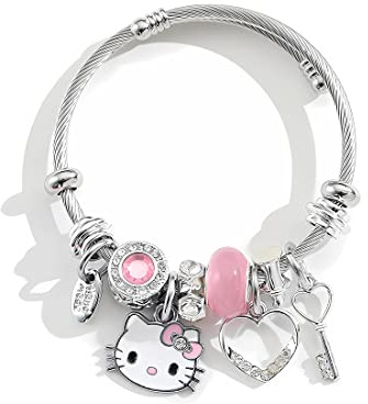 GAUEIOUR Bracelet Kitty pour fille, bracelet réglable en acier inoxydable style chat, jolie bracelet d'amitié pour fille, bracelet de mode pour étudiante, bijou
