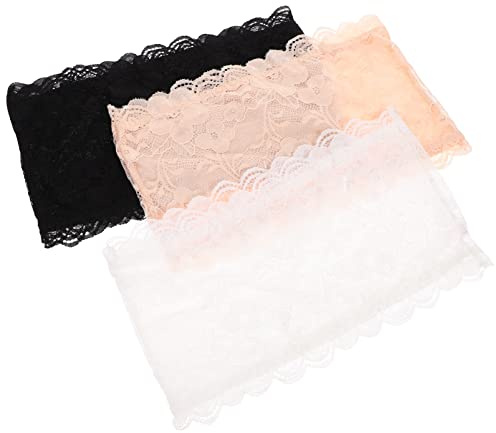 3PCS Strapless Bandeau Bra, Womens Bandeau Bra Non Padded Floral Lace Wireless Strapless Stretchy Tube Lace Chest Tube Tops for Women (M)