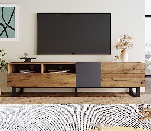 Meuble TV, table basse de télévision, meuble TV moderne Colorblocking-TV avec grain de bois, armoires de salon