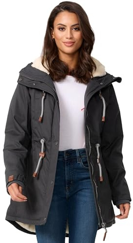 Navahoo Damen Winterjacke mit Teddyfell Winter Jacke warm gefüttert B991 [B991-Ireliaa-Anthrazit-Gr.L]