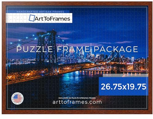 ArtToFrames 26.75x19.75 INCH/68x50 CM Brown Frame for 1000 Piece Puzzles.This 0.75 Inch Custom Wood Puzzle Frame is Walnut - Comes with Economy Acrylic (Puzzle0066-1343-YWAL-26.75x19.75)