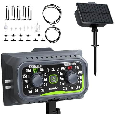 RAINPOINT Compact Programmable Solar Automatic Plant Waterer Kit Work with Indoor Outdoor,Self Watering Drip Irrigation Pump Indoor/Outdoor Vacation Free Low Water Auto Shut-Off Water 10-20 Plants