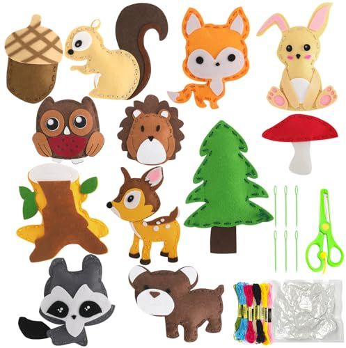 Rayong Kit de Couture Enfant,Kits d'Artisanat en Feutre,Kits de Couture en Feutre de Animal Kit Couture Enfant pour Cadeau De Bricolage,Adapté Aux Débutants (woodland animals)