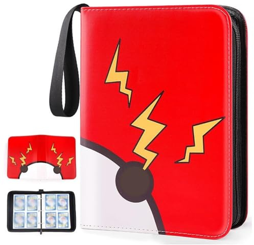 Obluchye 4 Pocket Card Binder, Trading Card Binder, Red and White Cartoon Cards Collection Folder 50 Pages 400 Sleeves Cards Album for Boys Girls Adult Birthday Gifts