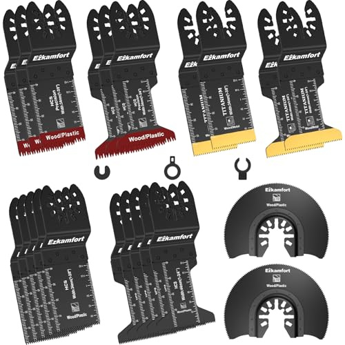 Ezkamfort 25 tlg Multitool Sägeblätter, Mehrfachwerkzeug Zubehör Set für Holz Kunststoff Metall, Oszillierendes Sägeblatt Set Kompatibel mit Einhell DTM51Z Dremel Parkside Bosch und mehr