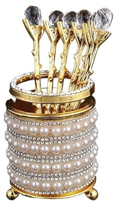 ChunRan Li89 5.43 * 2.76 * 2.76inch Coffee Spoon Storage Box Set, Fork, Spoon, Western Restaurant Knife, Dessert and Snack Spoon, Cutlery Holder (Pearl model crystal)