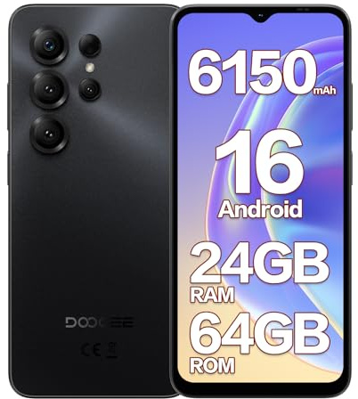 DOOGEE Note 56X SIM-Free & Unlocked Mobile Phones 2026 - Android 16, 6150mAh Battery Phone, 6.56 90Hz Display Smartphone, 24GB+64GB/2TB, 3.5mm Headphone Jack, 4G Dual Sim/Face Unlock/GPS/5G WiFi