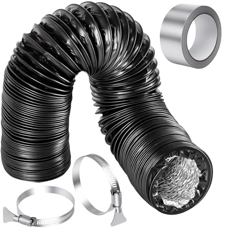 Dexpally 3M Manguera de Ventilación de PVC 80mm Tubo Flexible de Salida Tubo Flexible Aluminio PVC Tubo Flexible Conducto Salida Aire con 2 Abrazaderas para Secadora, Aire Acondicionado