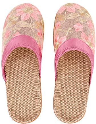 Femme Sandales Plates Été Chaussons en Lin Anti-Glisse Respirant Slipper d'Intérieur Extérieur Chaussure en Maille Brodée Pantoufles de Piscine Plage Voyage Sauna Séchage Rapide Sabot Mule Rose 39-40