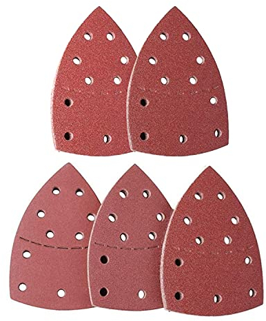 50 Pieces Sanding Pads Mouse Sandpaper Sheets Hook and Loop Assorted 40/80/ 120/180/240 Grits,11 Holes, 150 * 150 * 105 mm, Fit for Multi-Sander PSM 100A, PSM 200 AES and All Oscillating Multi-Tool