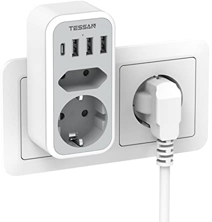 TESSAN Ladron Enchufes USB con 1 Puerto Tipo C, Enchufe Multiple Charger, Cargador USB C Multiple Pared Vertical