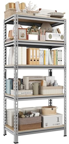 Yaheetech Estantería Metálica Galvanizada 150x70x30cm Estanterias Almacenaje de 5 Niveles Estante Industrial de Almacenamiento para Trastero Garaje Taller Carga de 750 kg sin Tornillos Gris Claro