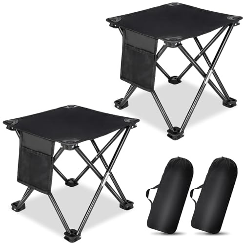 KABOER 2 Pack Folding Camping Stool Portable Outdoor Camping Chair for Fishing BBQ Hiking Gardening Beach Travel with Carry Bag