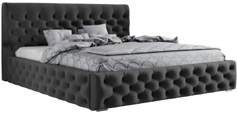 Velutto Polsterbett mit verstärktem Rahmen, verchromten Füßen und komfortablem Kopfteil - große Auswahl an Stoffen - eleganter Glamour-Stil - reich verziertes, gestepptes Kopfteil - 200x200 cm