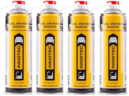 Innotec Seal and Bond Remover - 4 pezzi per rimuovere adesivi e sigillanti, 500 ml, bomboletta spray per etichette, rimozione di residui di colla, residui di sigillante, schizzi di catrame, resina