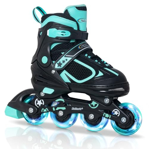 Patines en línea para Niños - 4 Tamaño Ajustables Patines para Niños Niñas Inline Patines de Rodillos para Principiantes (Teal, 27-31 EU)