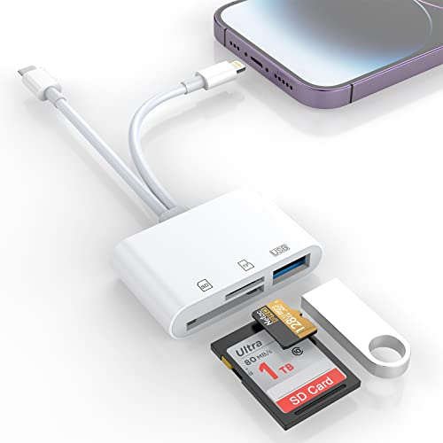 SD-Kartenleser für iPhone/iPad, SD TF Micro SD-Kartenleser-Adapter, USB C Speicherkartenleser für Micro SDXC, SDHC, SDXC, SD-Karten, USB-Festplatte, für iPhone 16/iPhone 15/iPad
