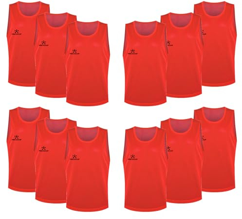 FIBOGOUP Gilet d'Entraînement de Football pour Enfants et Adultes, Accessoires pour l'Entraînement en Équipe, 12 Rouges, Taille L