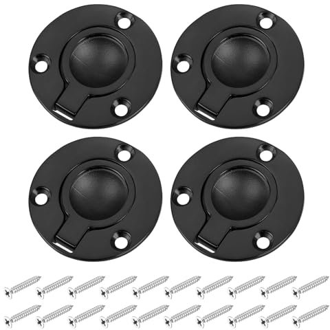 sourcing map 4Pcs Flush Ring Pull, 1.97-inch x 1.97-inch Stainless Steel Round Recessed Door Pull with Screws for Furniture, Boat, Black
