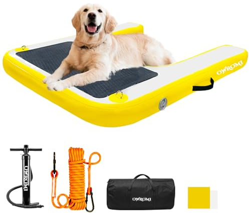 Piattaforma gonfiabile per cani, rampa galleggiante per cani di grandi dimensioni, fino a 90,7 kg, in PVC antiscivolo, con rampa per barca per cani, per piscina, molo e lago