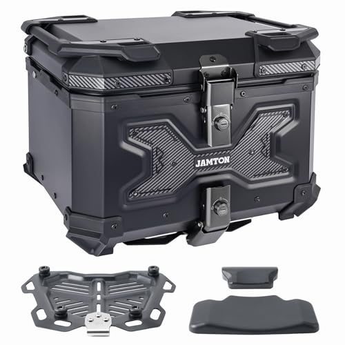 JAMTON 45L Motorcycle Top Case, Aluminum Motorcycle Tail Box Trunk with Universal Base - Carbon Style, Matte Black