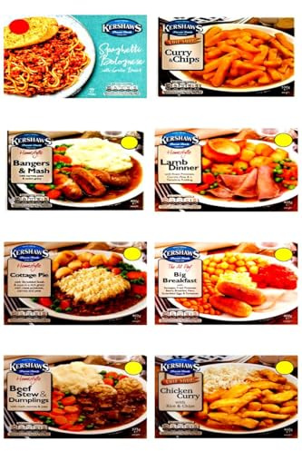 Kershaws Healthy 8 Pack Ready Meal Combo Bundles (Spaghetti Bolognese/Curry & chips/Bangers & Mash/Lamb dinner/Cottage pie/All day big breakfast/Beef stew dumplings/Chicken curry)