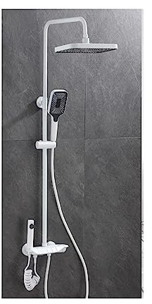 Panneau de douche, LED ensemble de douche numérique salle de bain mitigeur chaud froid système de douche montage mural SPA pluie robinet de bain tête carrée moderne(F White)