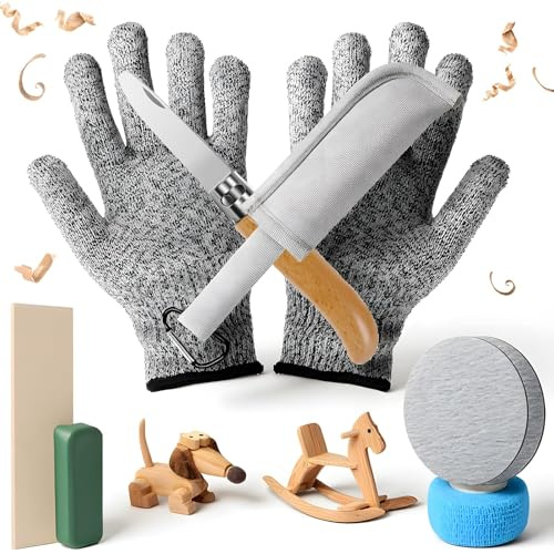 BITOYO Set Coltelli Intaglio per Bambini, Alta Qualità Coltello Pieghevole Esterno, Kit Intaglio legno con Guanti Resistenti Taglio non Tessuto Maniglia Confortevole, Bambini Regalo 6 7 8 9 10 Anni