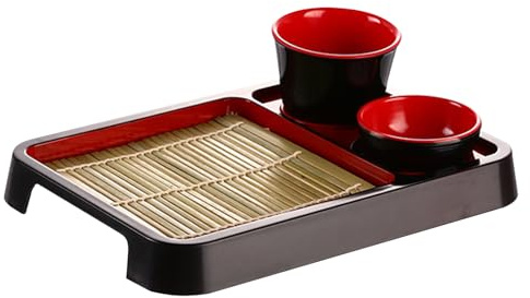 Zunetsutock Bandeja De Fideos Saba - Juego Rectangular Con Taza De Salsa, Útil Para Cocina, Buffet, Desayunos, Picnics, Postres, Aperitivos Y Postres, Elegante Servicio Para Mesa | Cena De La Cena