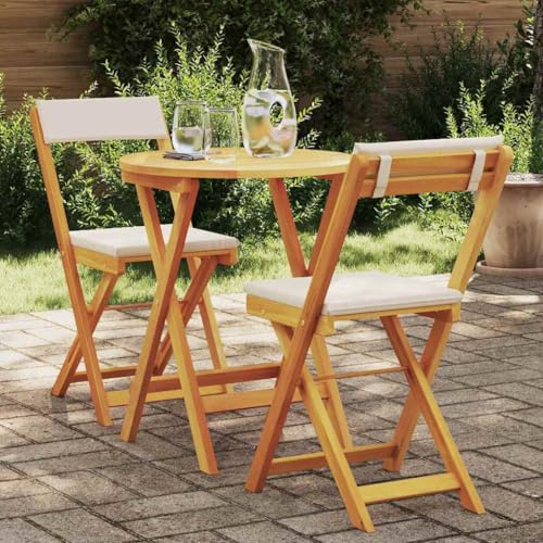 Mandloder Ensemble de meubles de jardin bistro avec coussins, 3 pièces, marron bois massif d'acacia huilé, pour terrasse et balcon, résistant aux intempéries