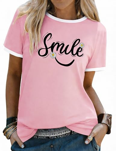 Aottori Camiseta Mujer Manga Corta para Verano Ajuste Suelto Cuello Redondo | Estampado Margarita, Estilo Casual, para Uso Casual, para Primavera Verano, Fácil de Combinar