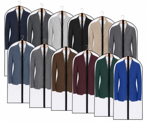 Niviy Garment Bags 60 x 140 cm, PEVA Clothes Covers with Zip, 12 Pack | Translucent Coat Cover, Dustproof Moth Proof Garment Covers, Breathable Suit Protector for Wardrobe Storage, Suits & Coats