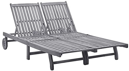 Nqyjm Lettino da giardino con schienale regolabile, con ruote, doppio lettino da sole in legno massello di acacia, sdraio da spiaggia, per esterni, per giardino, terrazza, balcone, piscina