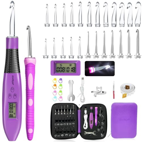 24 Tamaños Juego Agujas Ganchillo Digitales Principiant,2 mm a 14 mm,Morado